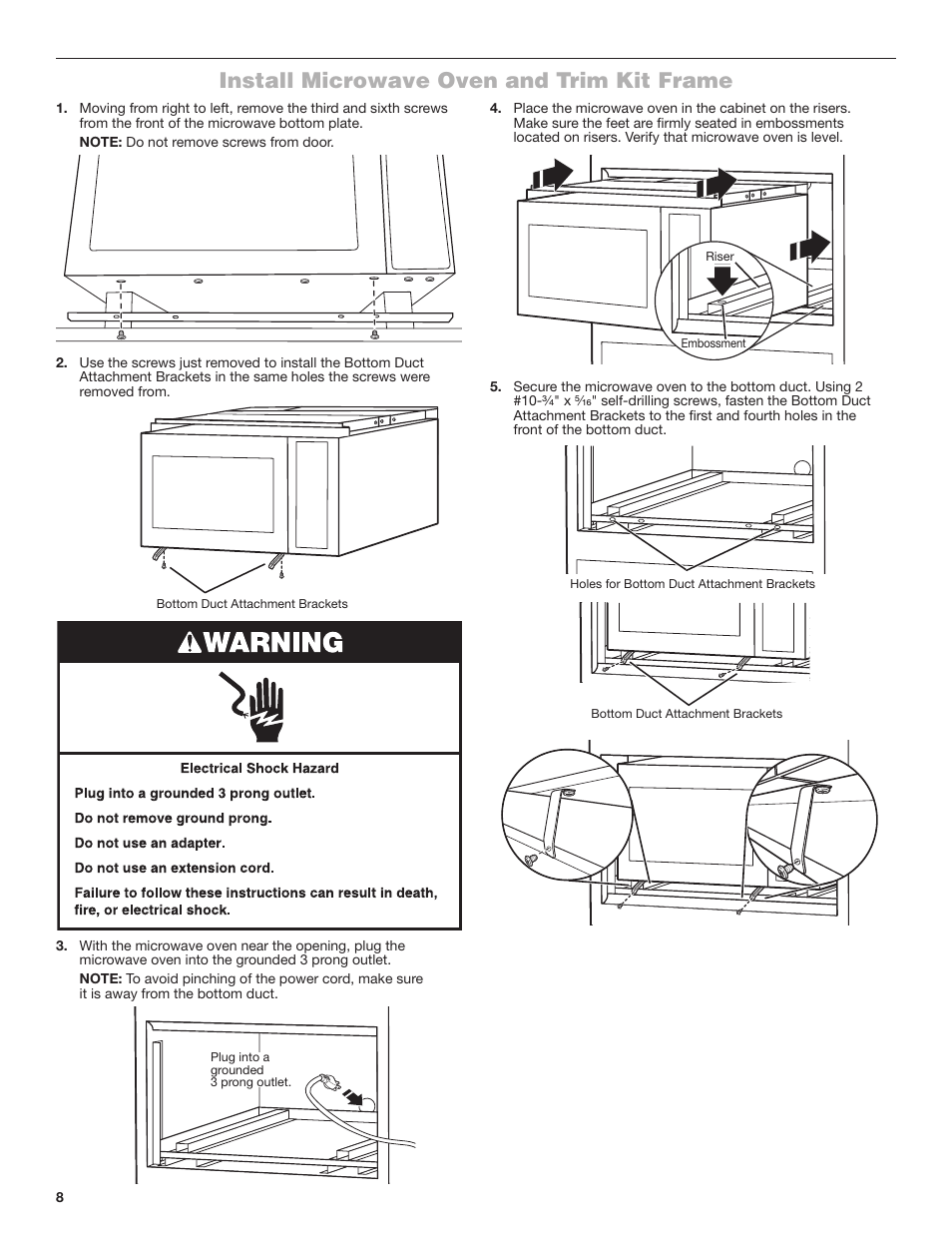 Install microwave oven and trim kit frame | JennAir Stainless Steel Series 25 Inch Countertop Convection Microwave Oven Flush Installation Sheet User Manual | Page 8 / 20