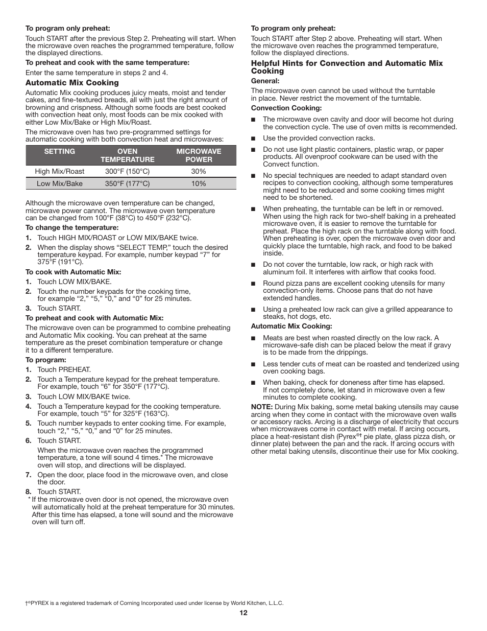 JennAir Stainless Steel Series 25 Inch Countertop Convection Microwave Oven Use and Care Guide User Manual | Page 12 / 48