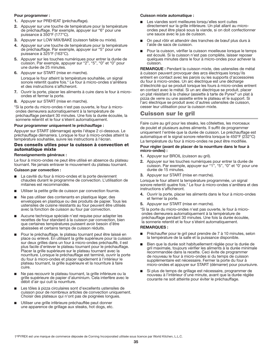 Cuisson sur le gril | JennAir Stainless Steel Series 25 Inch Countertop Convection Microwave Oven Use and Care Guide User Manual | Page 35 / 48