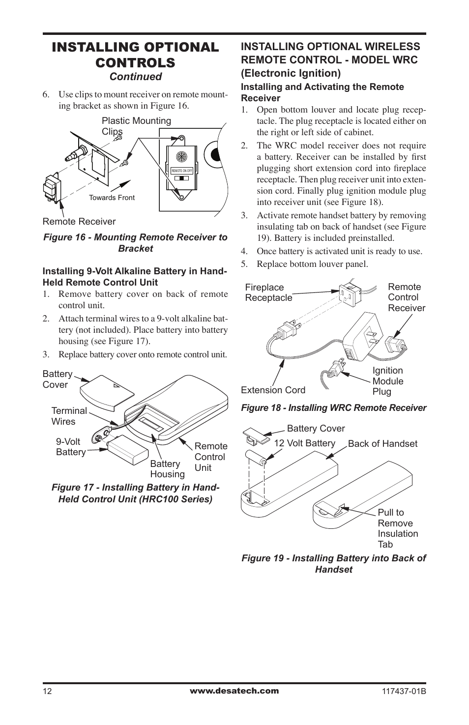 Installing optional controls | Desa (V)CB36N(E) User Manual | Page 12 / 36