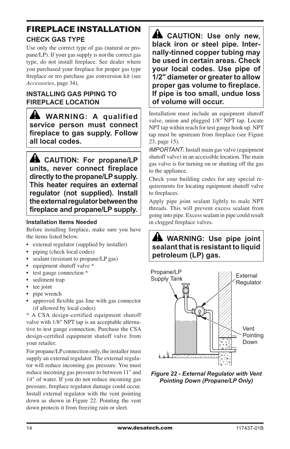 Fireplace installation | Desa (V)CB36N(E) User Manual | Page 14 / 36