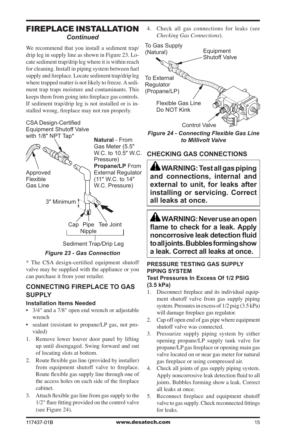 Fireplace installation | Desa (V)CB36N(E) User Manual | Page 15 / 36