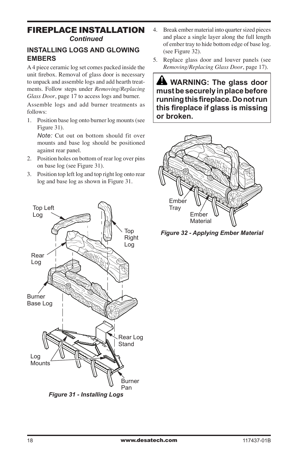 Fireplace installation | Desa (V)CB36N(E) User Manual | Page 18 / 36