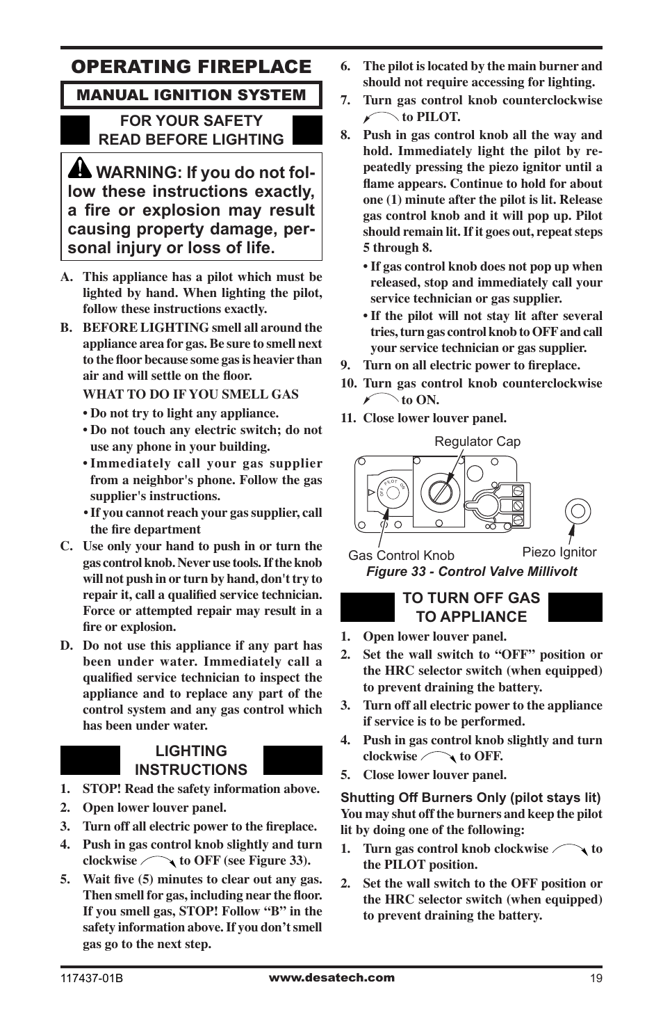 Operating fireplace | Desa (V)CB36N(E) User Manual | Page 19 / 36