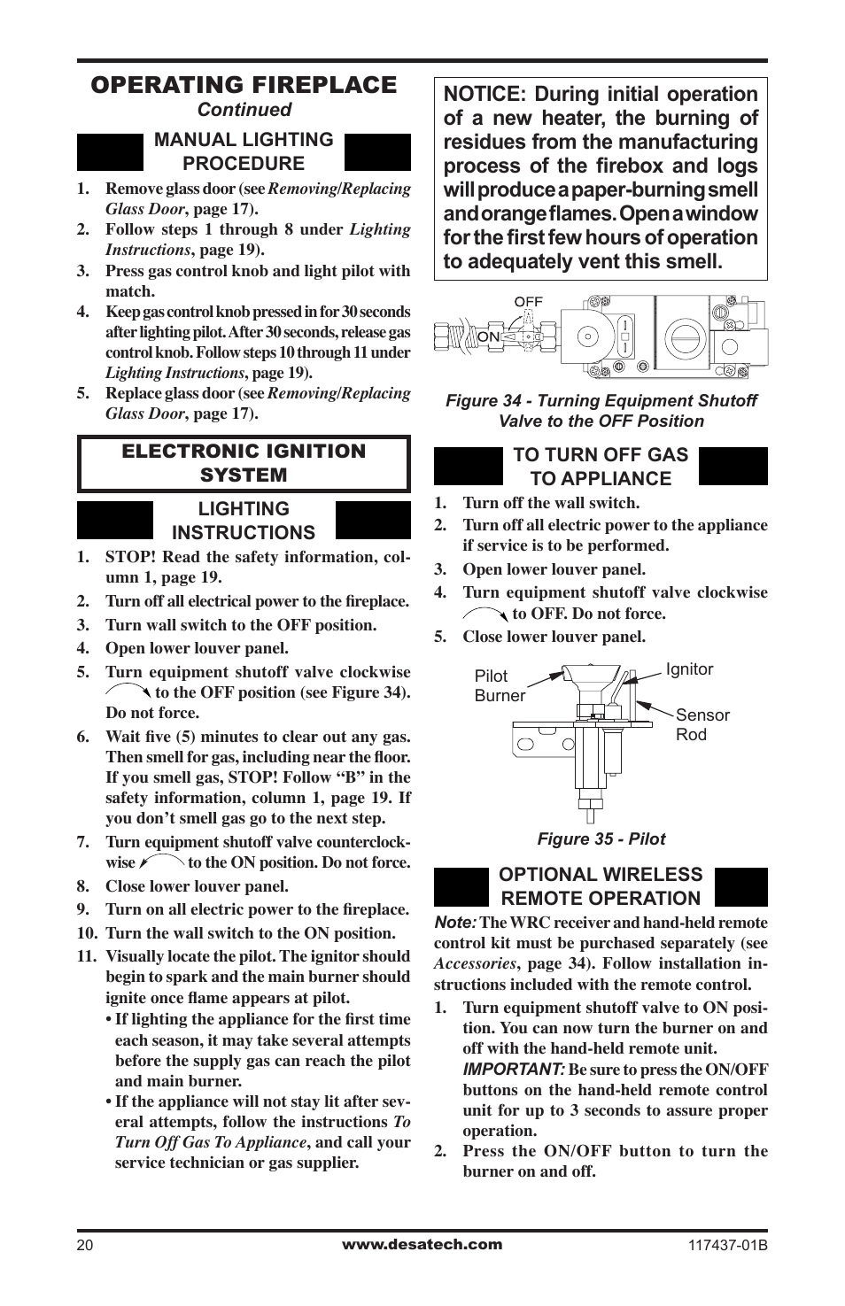Operating fireplace | Desa (V)CB36N(E) User Manual | Page 20 / 36
