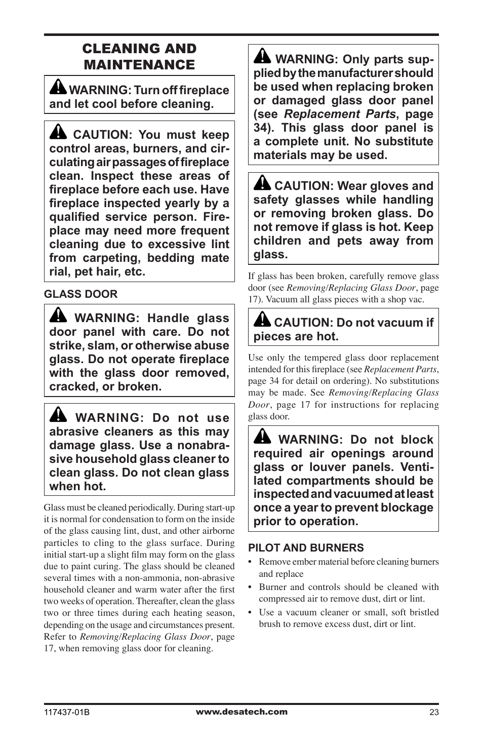 Cleaning and maintenance | Desa (V)CB36N(E) User Manual | Page 23 / 36