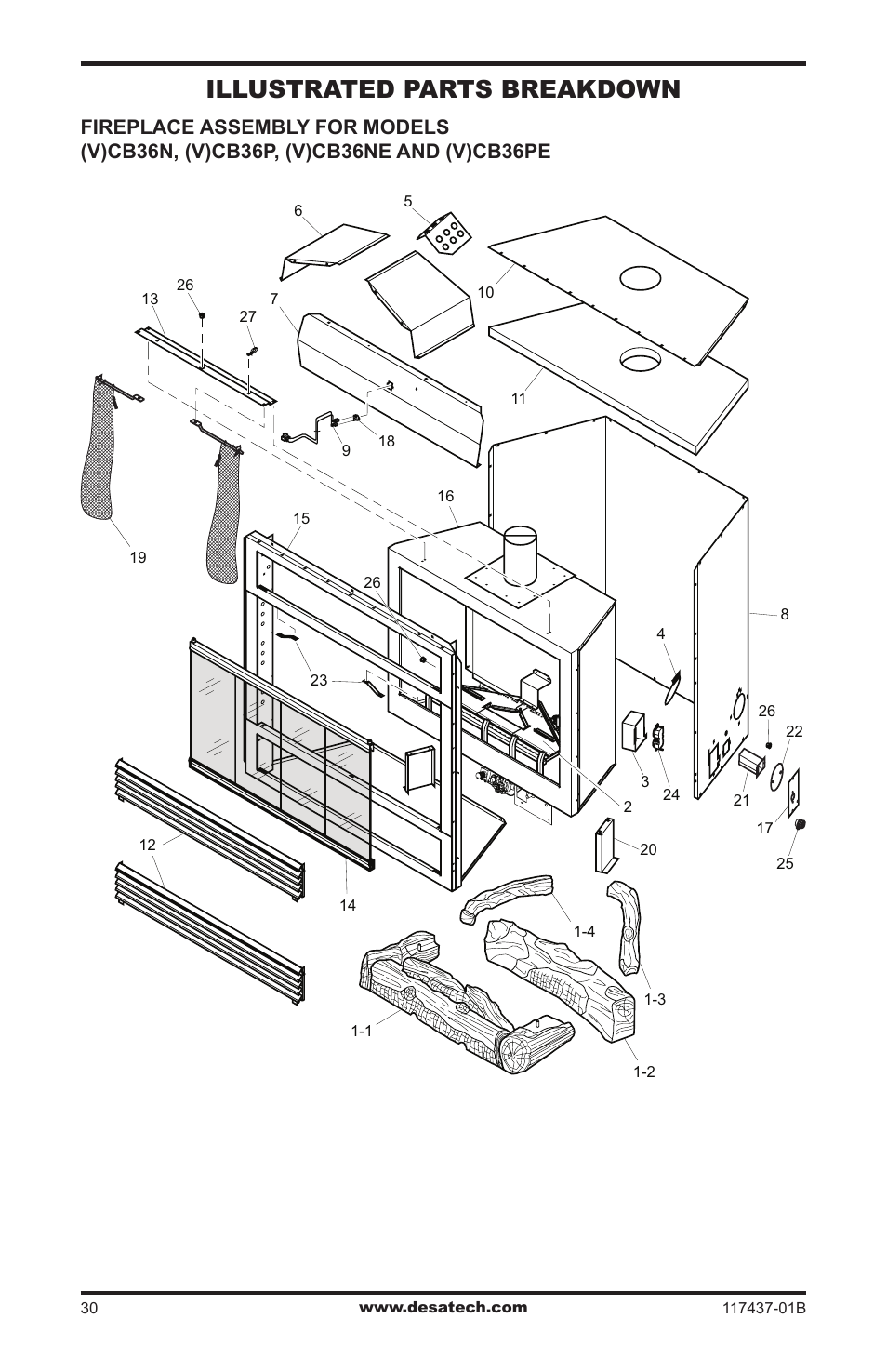 Illustrated parts breakdown and parts list, Illustrated parts breakdown | Desa (V)CB36N(E) User Manual | Page 30 / 36