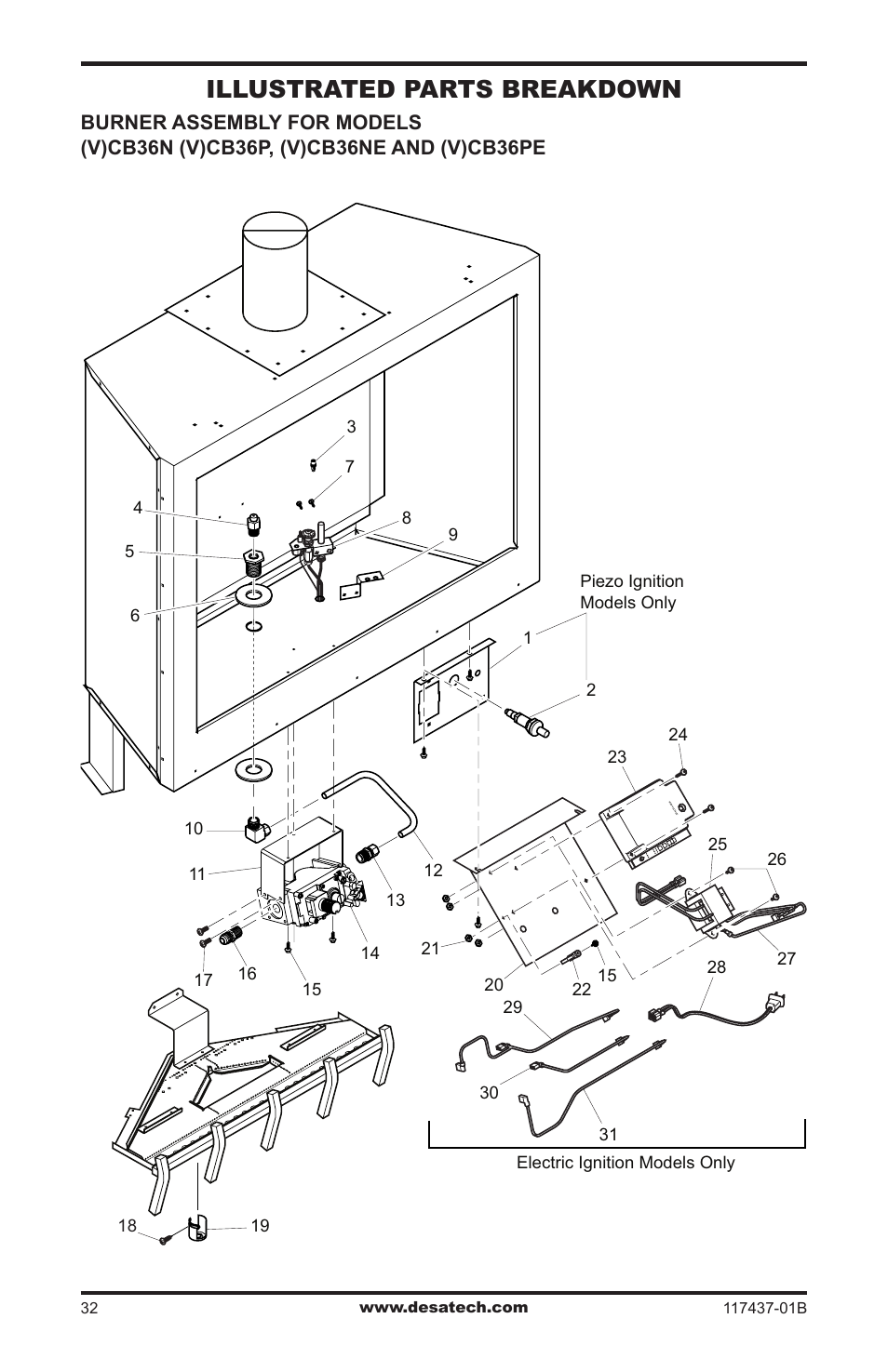 Illustrated parts breakdown | Desa (V)CB36N(E) User Manual | Page 32 / 36