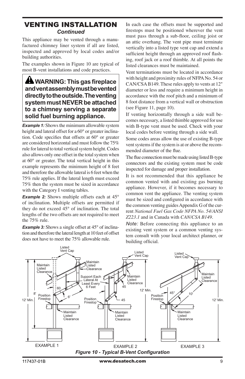 Venting installation, Continued | Desa (V)CB36N(E) User Manual | Page 9 / 36