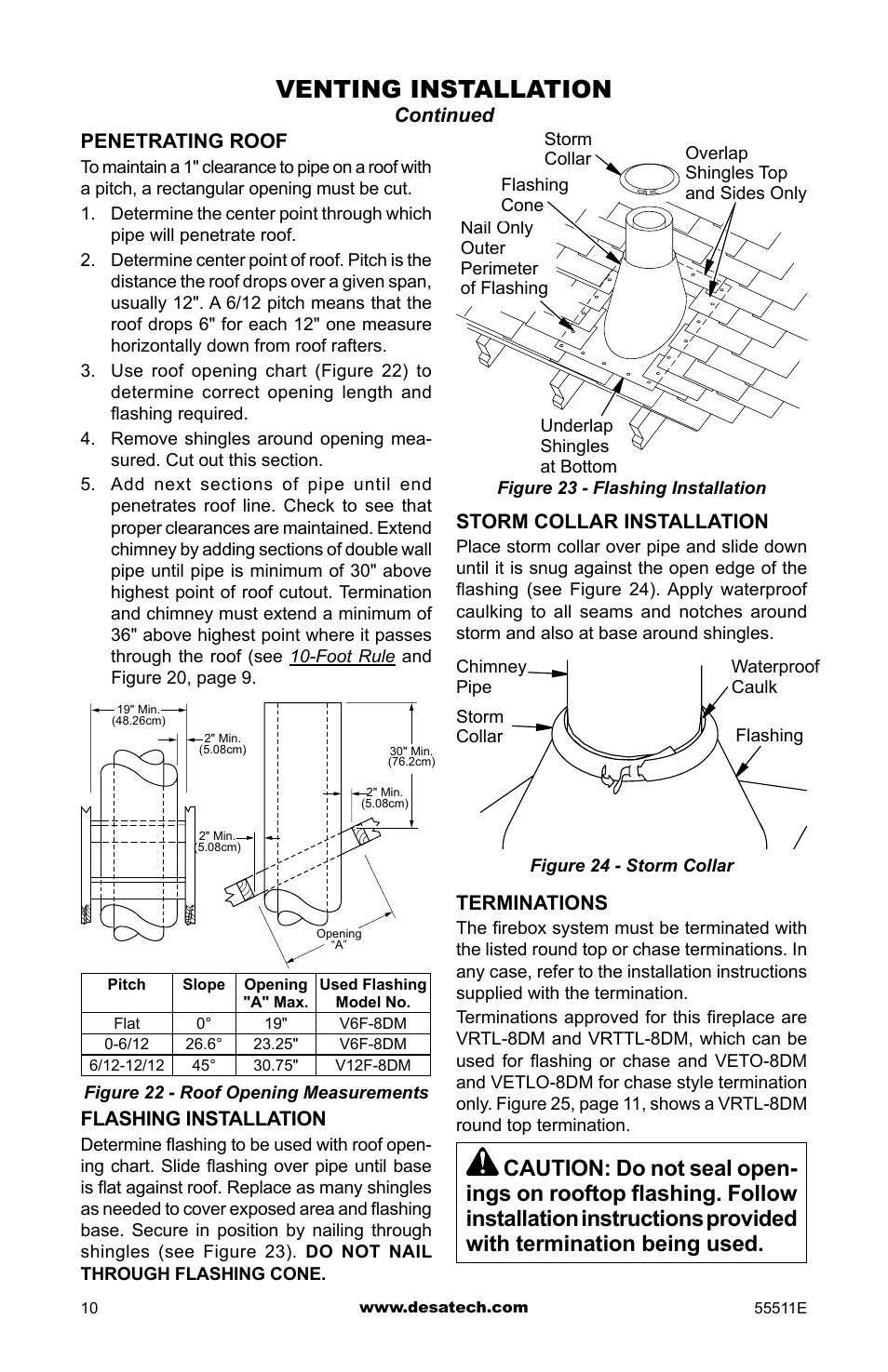 Venting installation | Desa (V)368ST User Manual | Page 10 / 16