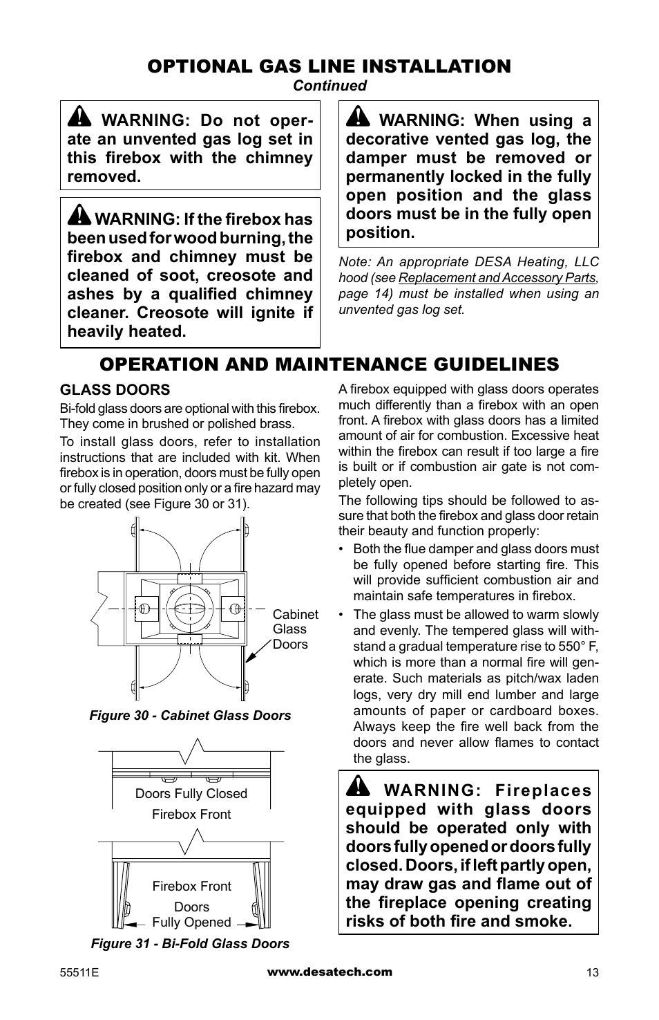 Operation and maintenance guidelines, Optional gas line installation | Desa (V)368ST User Manual | Page 13 / 16