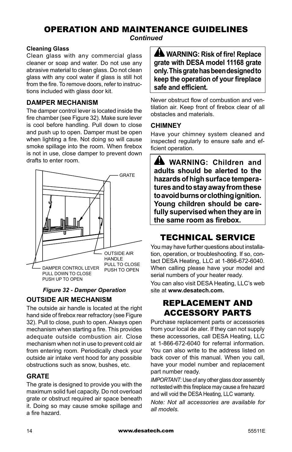 Technical service, Replacement and accessory parts, Operation and maintenance guidelines | Desa (V)368ST User Manual | Page 14 / 16