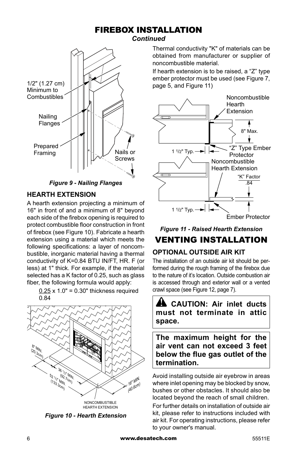 Venting installation, Firebox installation | Desa (V)368ST User Manual | Page 6 / 16