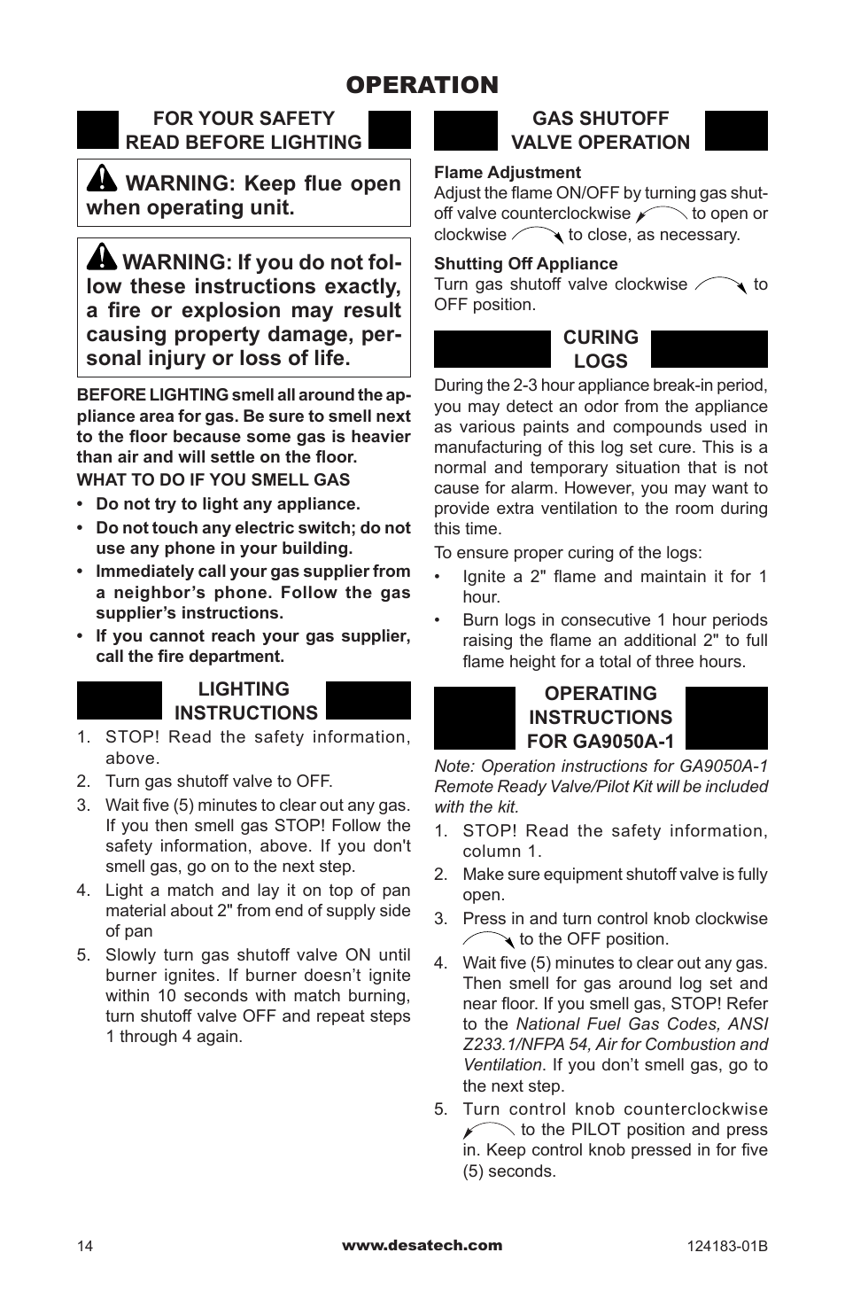 Operation | Desa VVDR24 User Manual | Page 14 / 28