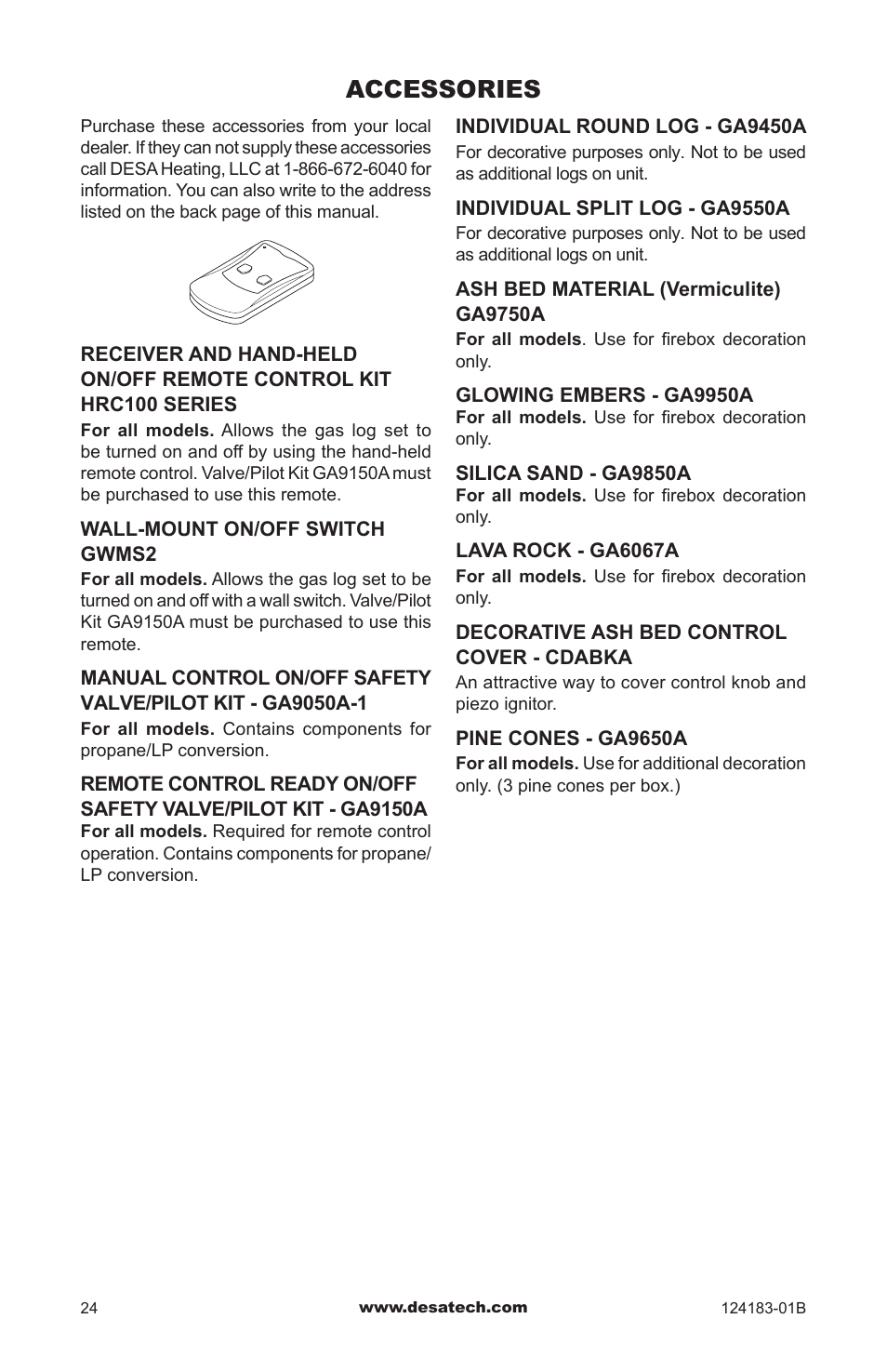 Accessories | Desa VVDR24 User Manual | Page 24 / 28