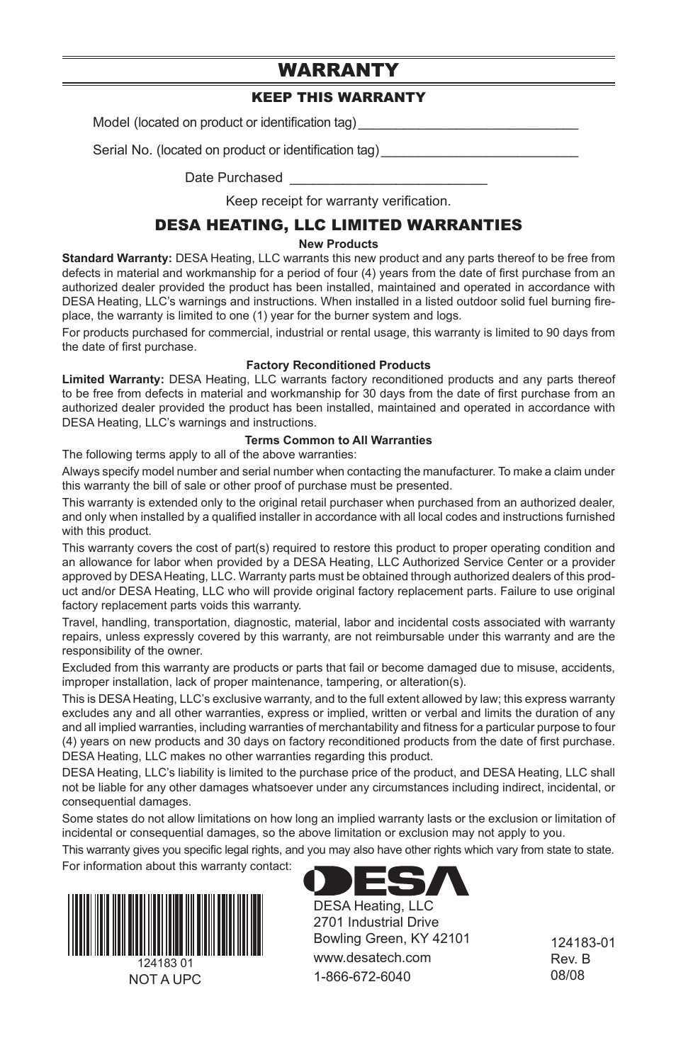 Warranty | Desa VVDR24 User Manual | Page 28 / 28