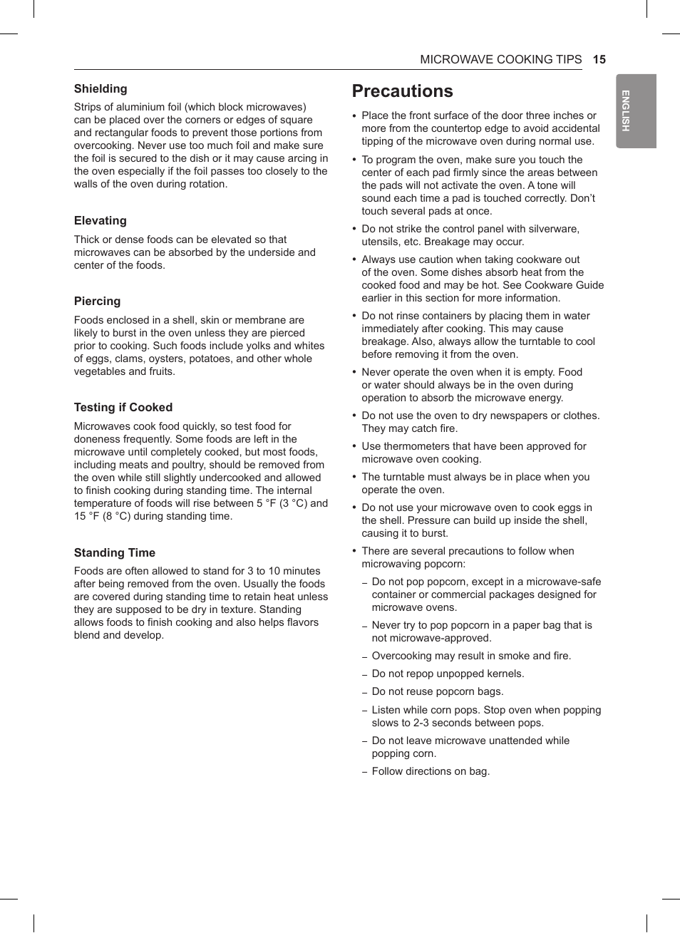 Precautions | LG 1.5 cu. ft. Countertop Microwave User Manual User Manual | Page 15 / 64