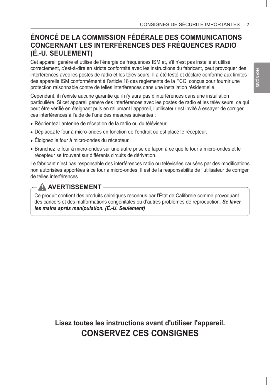 Conservez ces consignes | LG 1.5 cu. ft. Countertop Microwave User Manual User Manual | Page 39 / 64