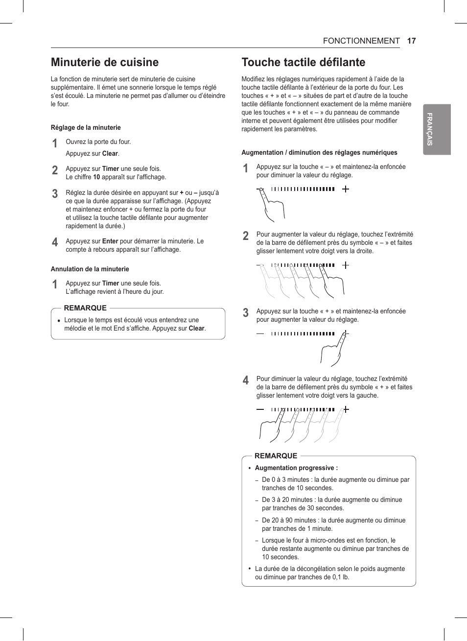 Minuterie de cuisine, Touche tactile défilante | LG 1.5 cu. ft. Countertop Microwave User Manual User Manual | Page 49 / 64