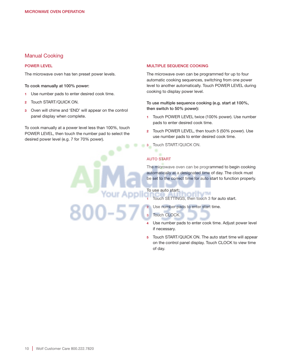 Manual cooking | Wolf 2.0 cu. ft. Countertop Microwave Oven Use and Care Guide User Manual | Page 10 / 68