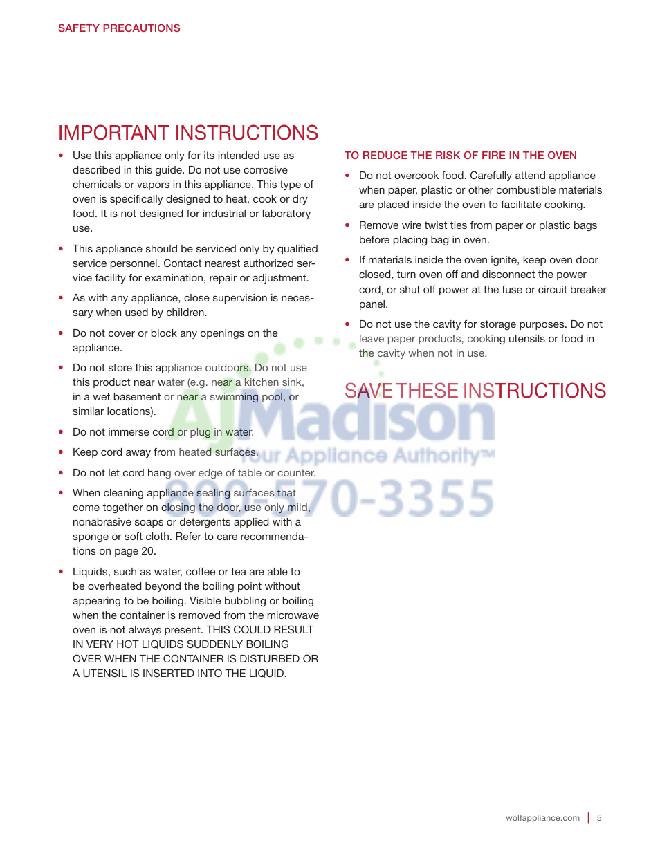 Important instructions, Save these instructions | Wolf 2.0 cu. ft. Countertop Microwave Oven Use and Care Guide User Manual | Page 5 / 68