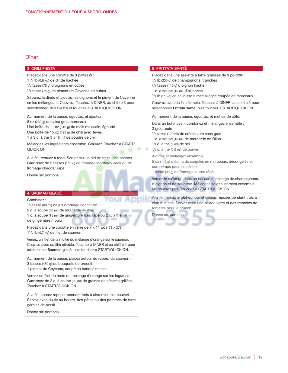 Dîner | Wolf 2.0 cu. ft. Countertop Microwave Oven Use and Care Guide User Manual | Page 63 / 68