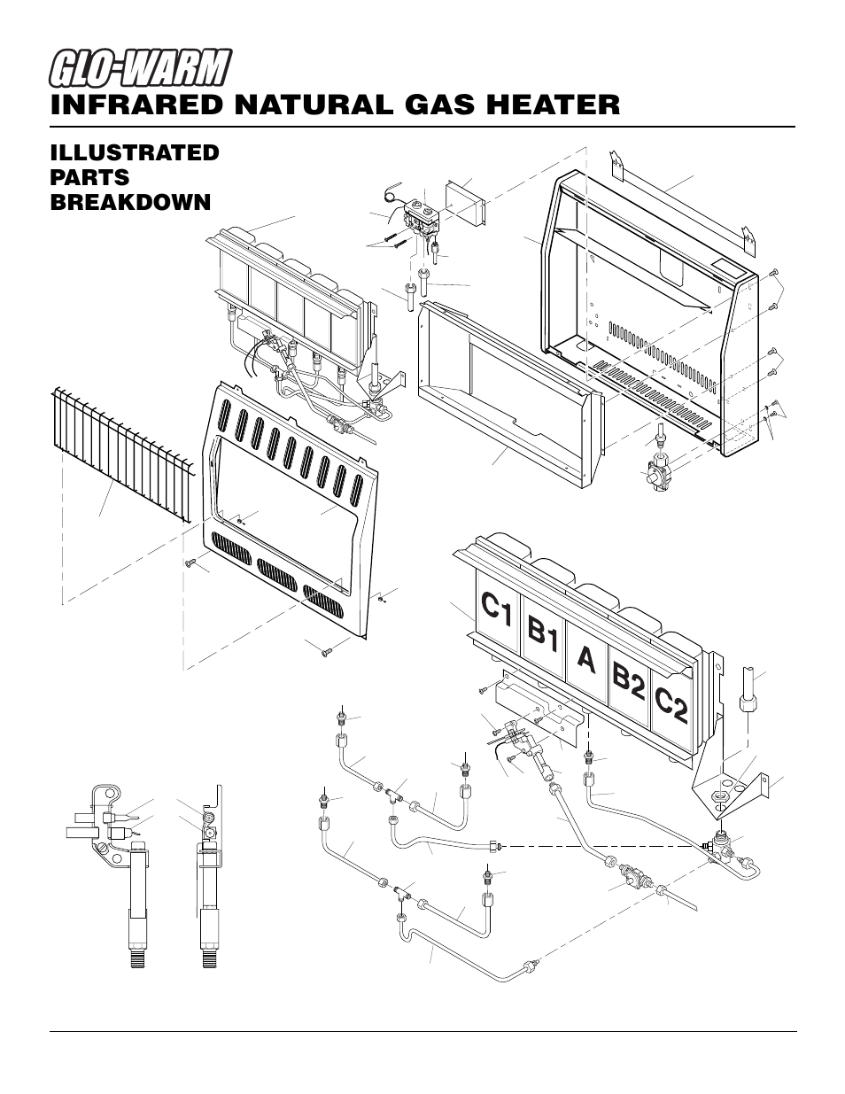 Infrared natural gas heater, Illustrated parts breakdown, Fas-5c | Burner assembly, Ods/pilot assembly | Desa FAS-3C User Manual | Page 26 / 28