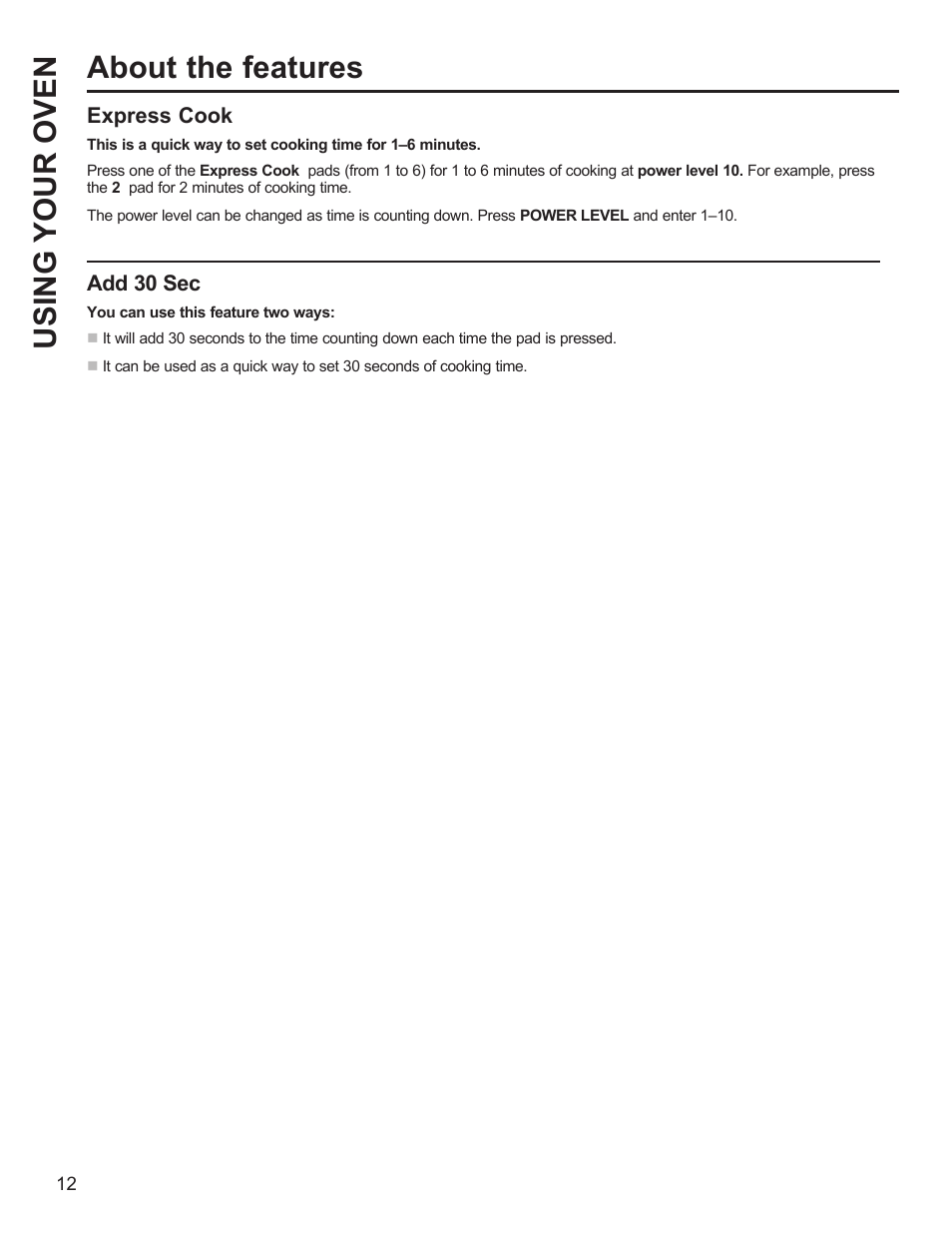 Using your oven about the features | GE Profile 1.1 cu. ft. Countertop Microwave Oven Use and Care Guide User Manual | Page 12 / 48