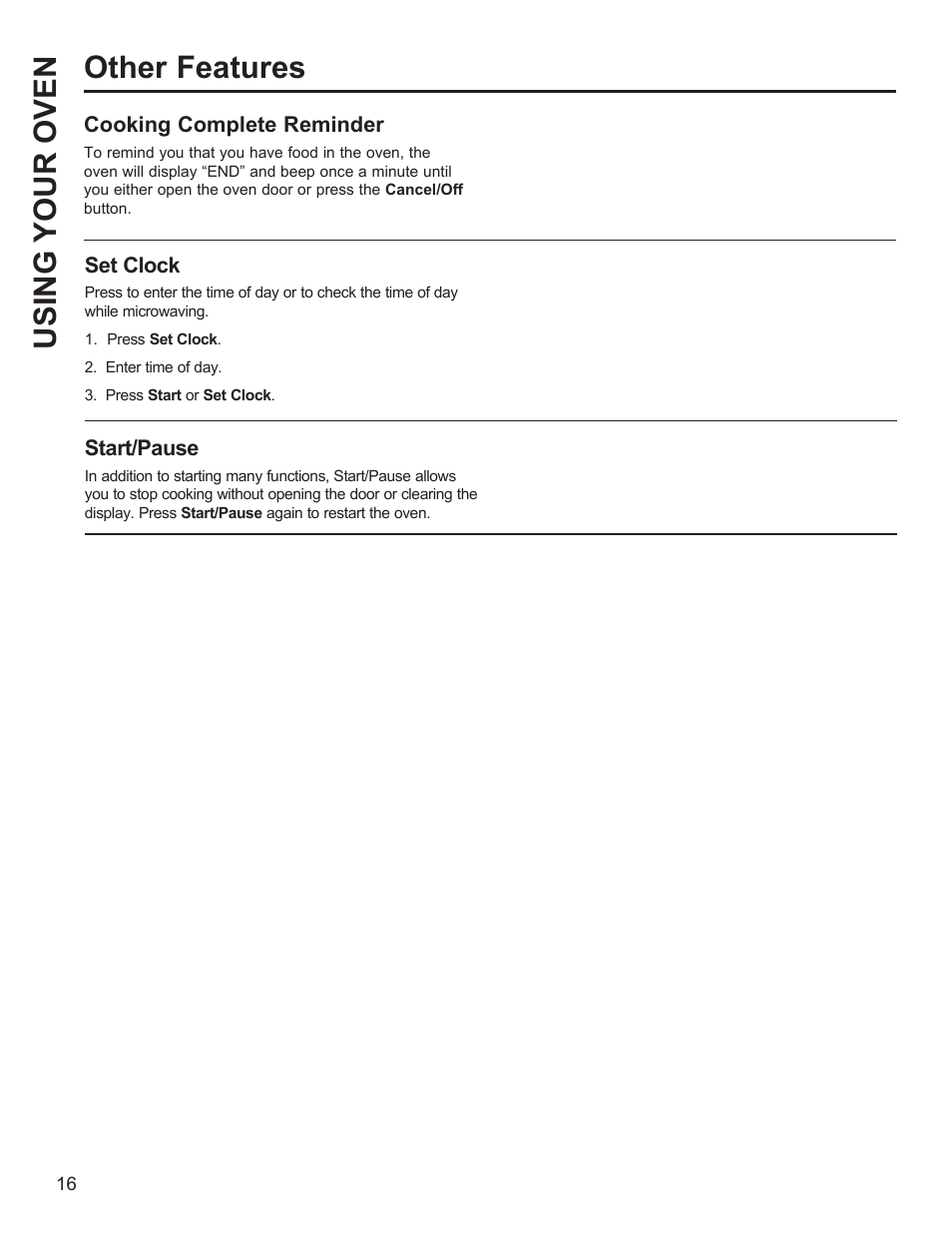 Other features using your oven | GE Profile 1.1 cu. ft. Countertop Microwave Oven Use and Care Guide User Manual | Page 16 / 48