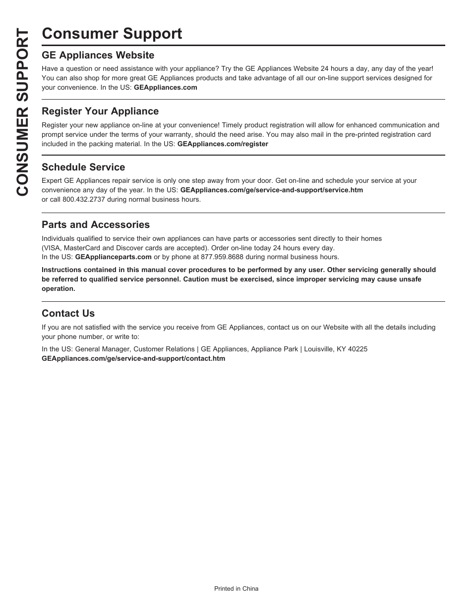 Consumer support consumer support | GE Profile 1.1 cu. ft. Countertop Microwave Oven Use and Care Guide User Manual | Page 24 / 48