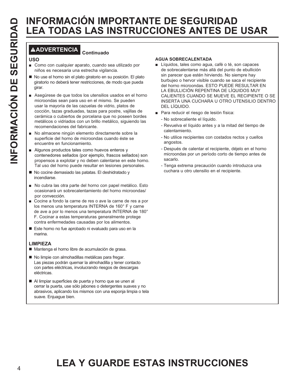 Lea y guarde estas instrucciones | GE Profile 1.1 cu. ft. Countertop Microwave Oven Use and Care Guide User Manual | Page 28 / 48