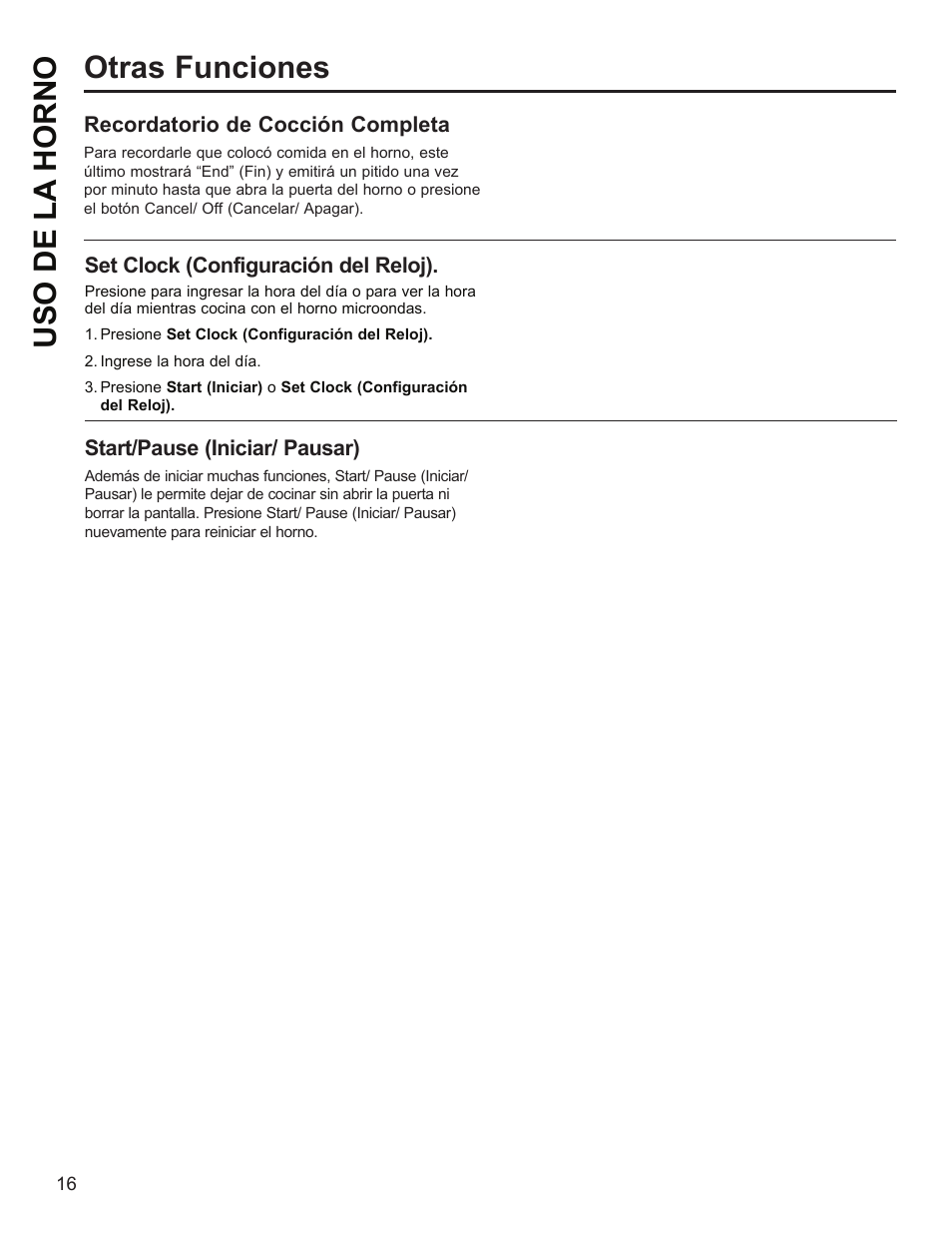 Otras funciones uso de la horno | GE Profile 1.1 cu. ft. Countertop Microwave Oven Use and Care Guide User Manual | Page 40 / 48