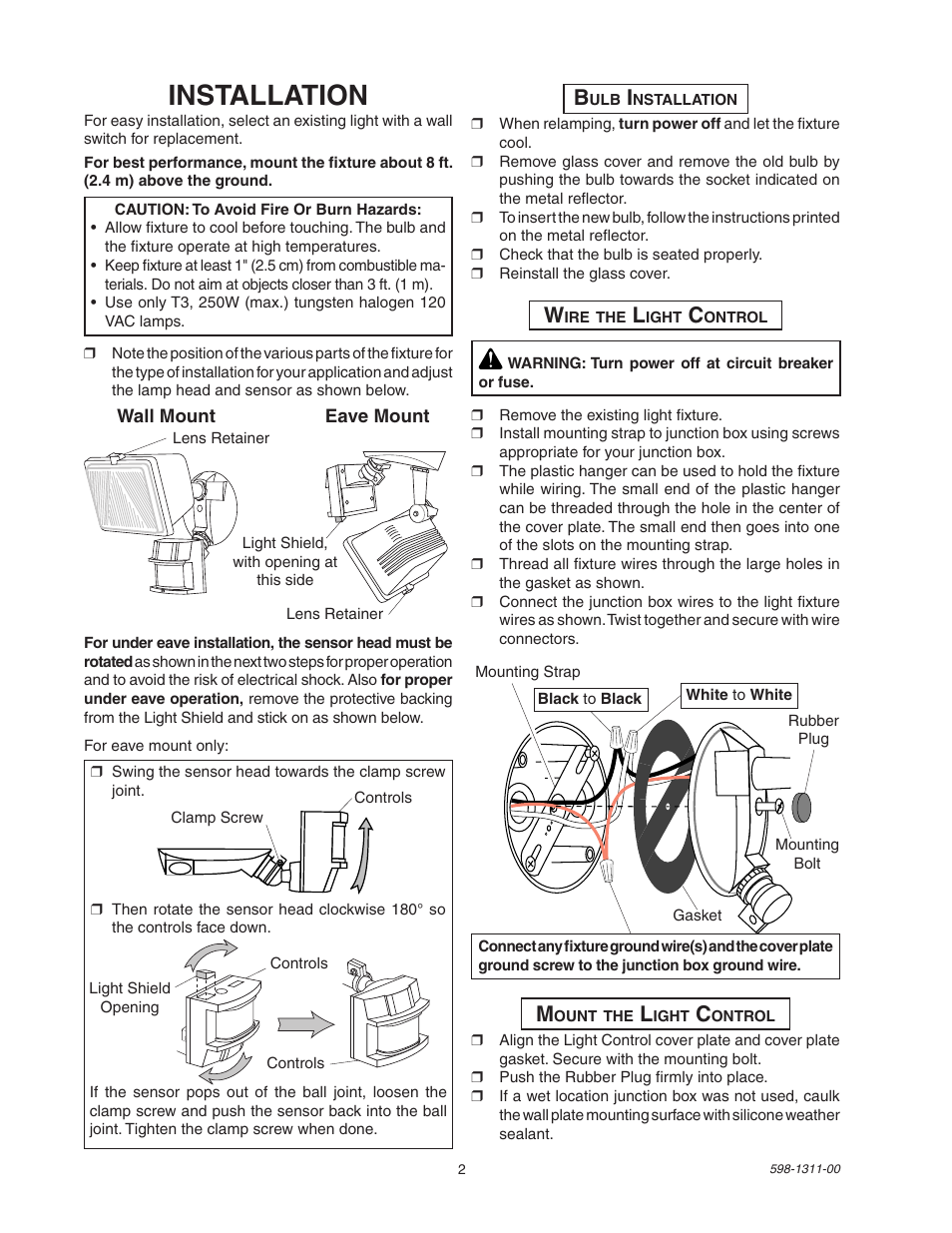Installation | Desa Motion Sensing Halogen Fixture 5525 User Manual | Page 2 / 8