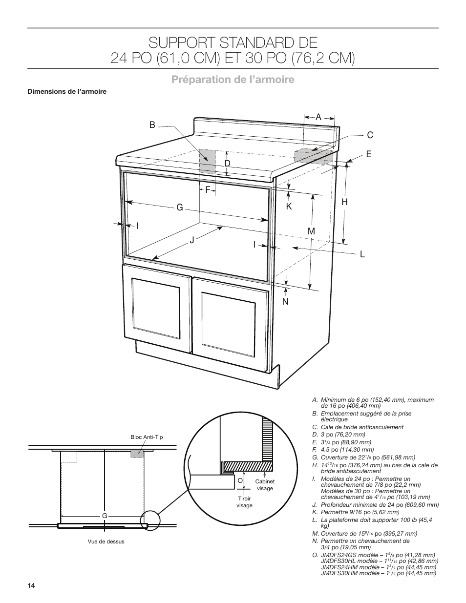 Préparation de l’armoire | JennAir Rise 24 Inch Under Counter Microwave Drawer Installation Instructions User Manual | Page 14 / 20