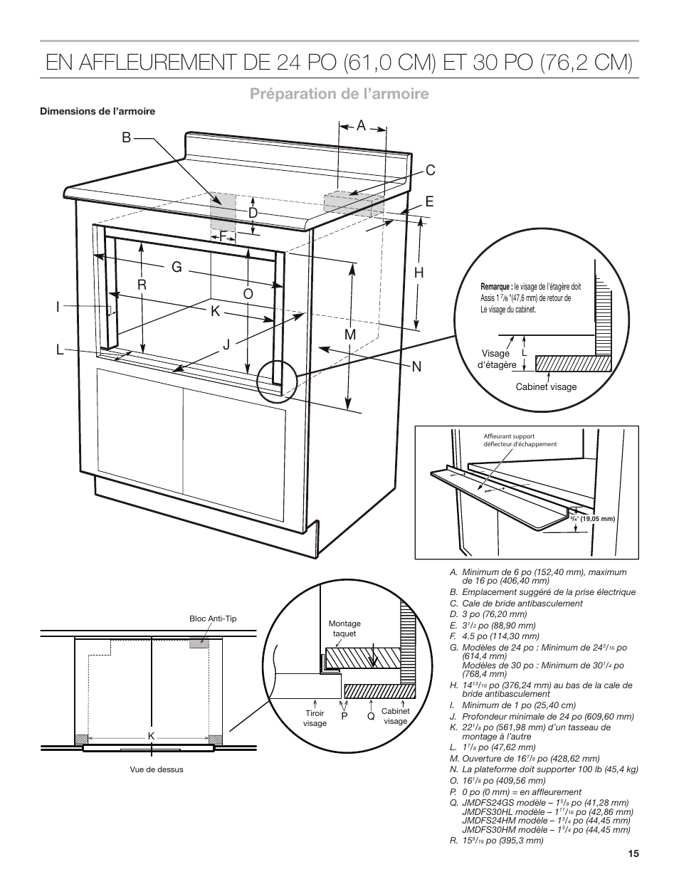 Préparation de l’armoire | JennAir Rise 24 Inch Under Counter Microwave Drawer Installation Instructions User Manual | Page 15 / 20