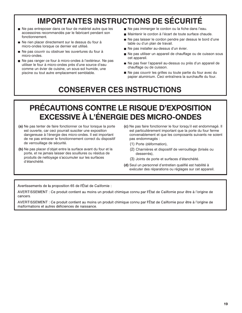 Importantes instructions de sécurité, Conserver ces instructions | JennAir Rise 24 Inch Under Counter Microwave Drawer Owner's Manual User Manual | Page 19 / 36