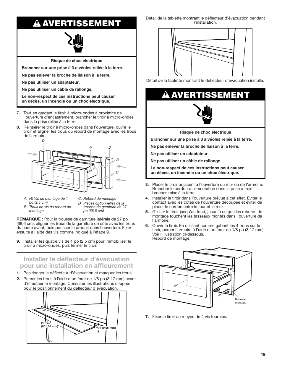 Avertissement | JennAir Noir 24 Inch Undercounter Microwave Oven Installation Guide User Manual | Page 19 / 20