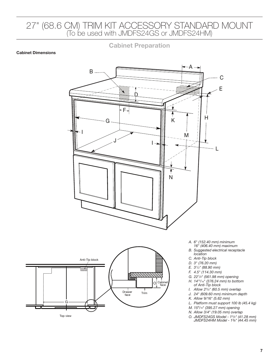 Cabinet preparation | JennAir Noir 24 Inch Undercounter Microwave Oven Installation Guide User Manual | Page 7 / 20