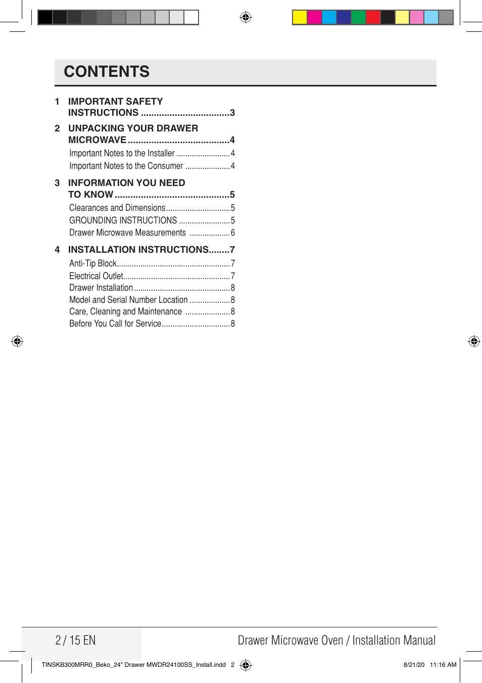 Beko 24 Inch Built-in Microwave Drawer Installation Guide User Manual | Page 2 / 16