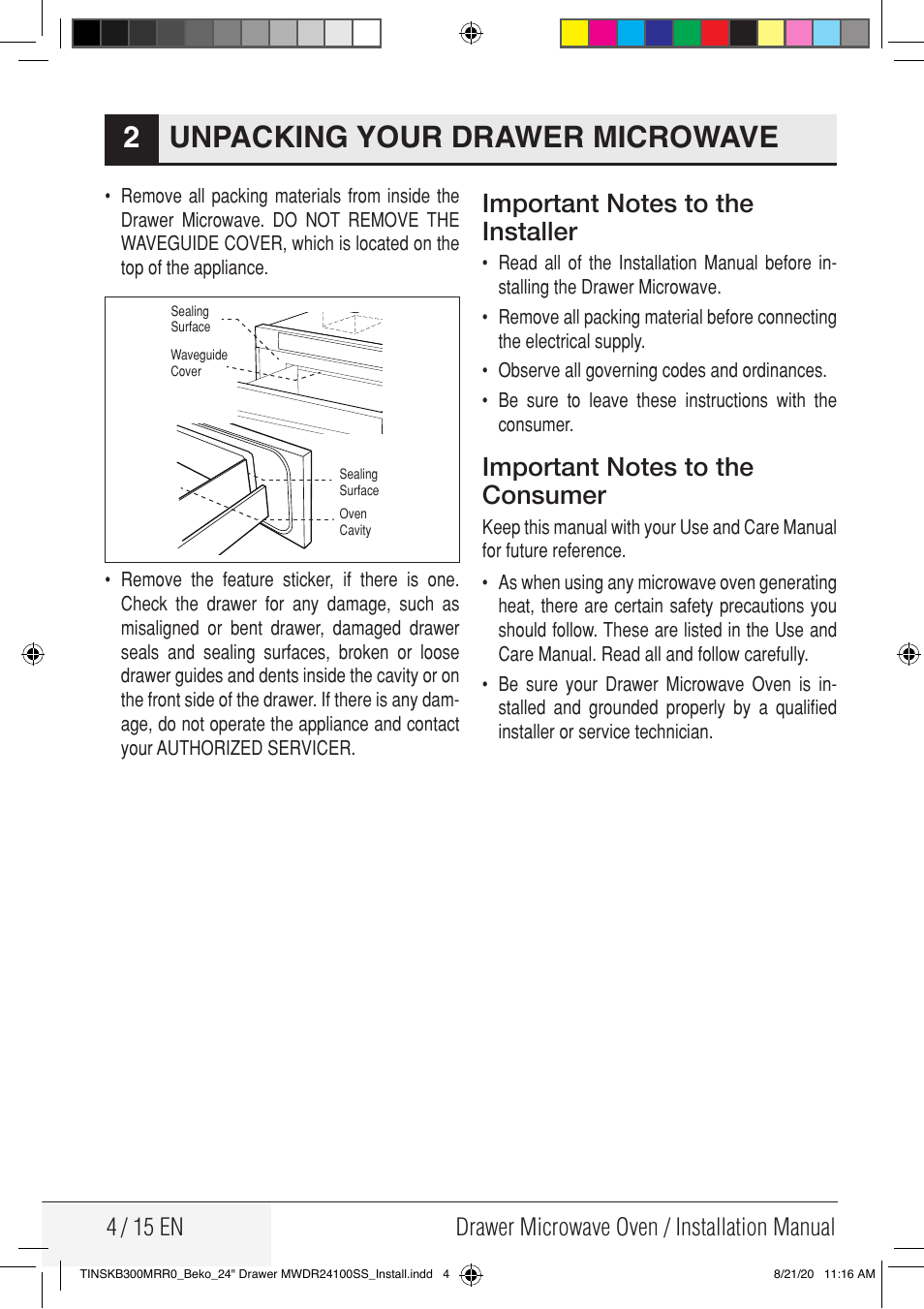 Unpacking your drawer microwave 2 | Beko 24 Inch Built-in Microwave Drawer Installation Guide User Manual | Page 4 / 16