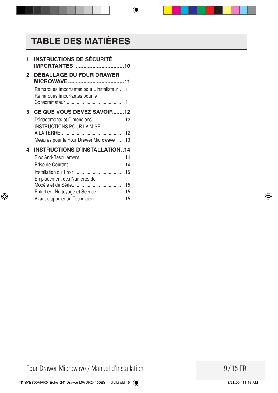 Beko 24 Inch Built-in Microwave Drawer Installation Guide User Manual | Page 9 / 16