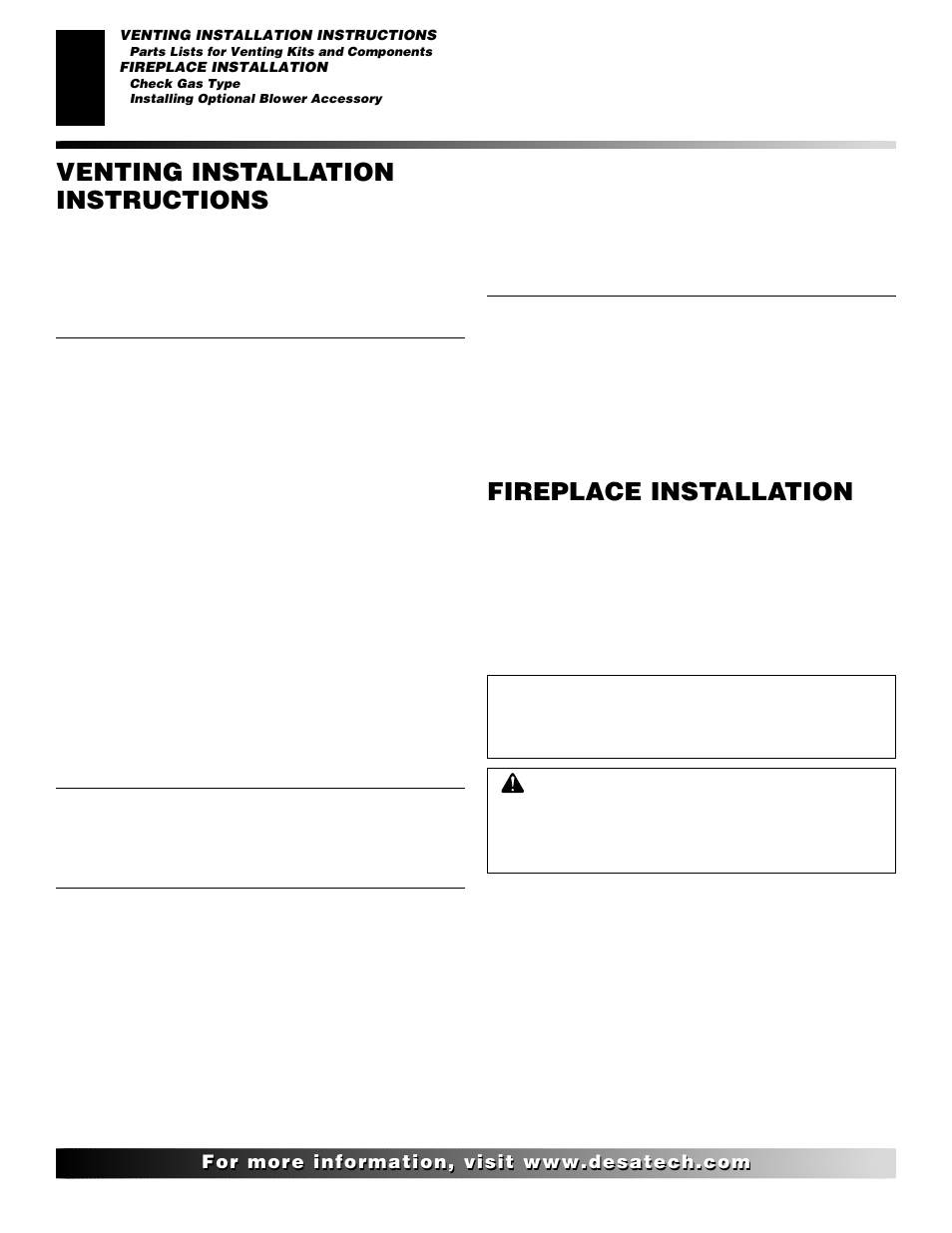 Fireplace installation, Venting installation instructions, Continued | Desa V)V36EN User Manual | Page 16 / 40