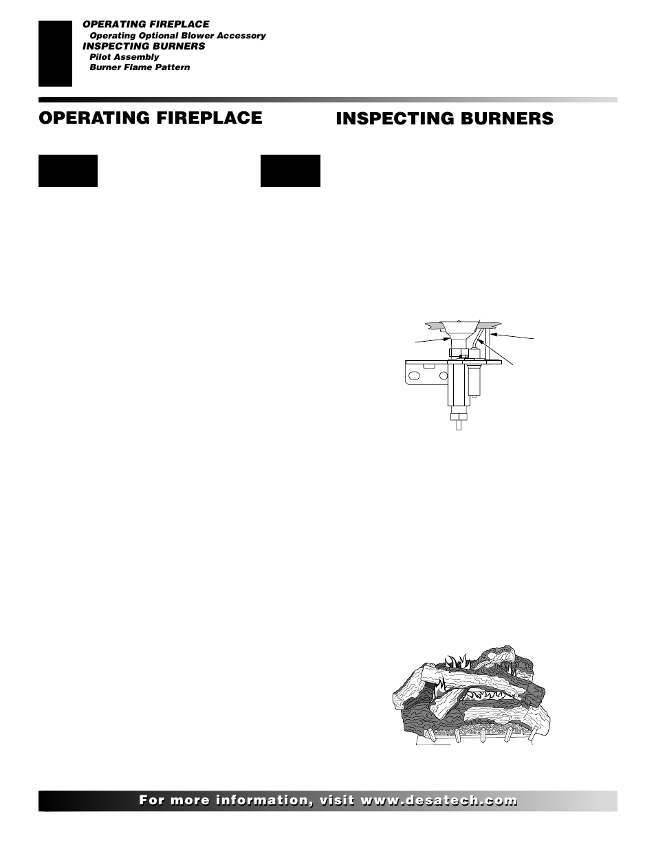 Inspecting burners, Operating fireplace | Desa V)V36EN User Manual | Page 26 / 40