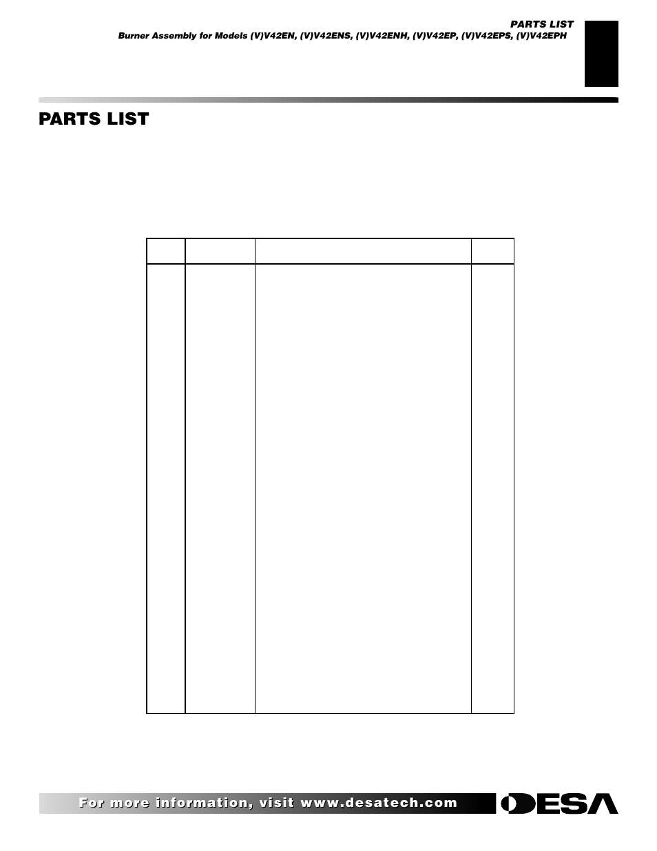 Parts list | Desa V)V36EN User Manual | Page 39 / 40