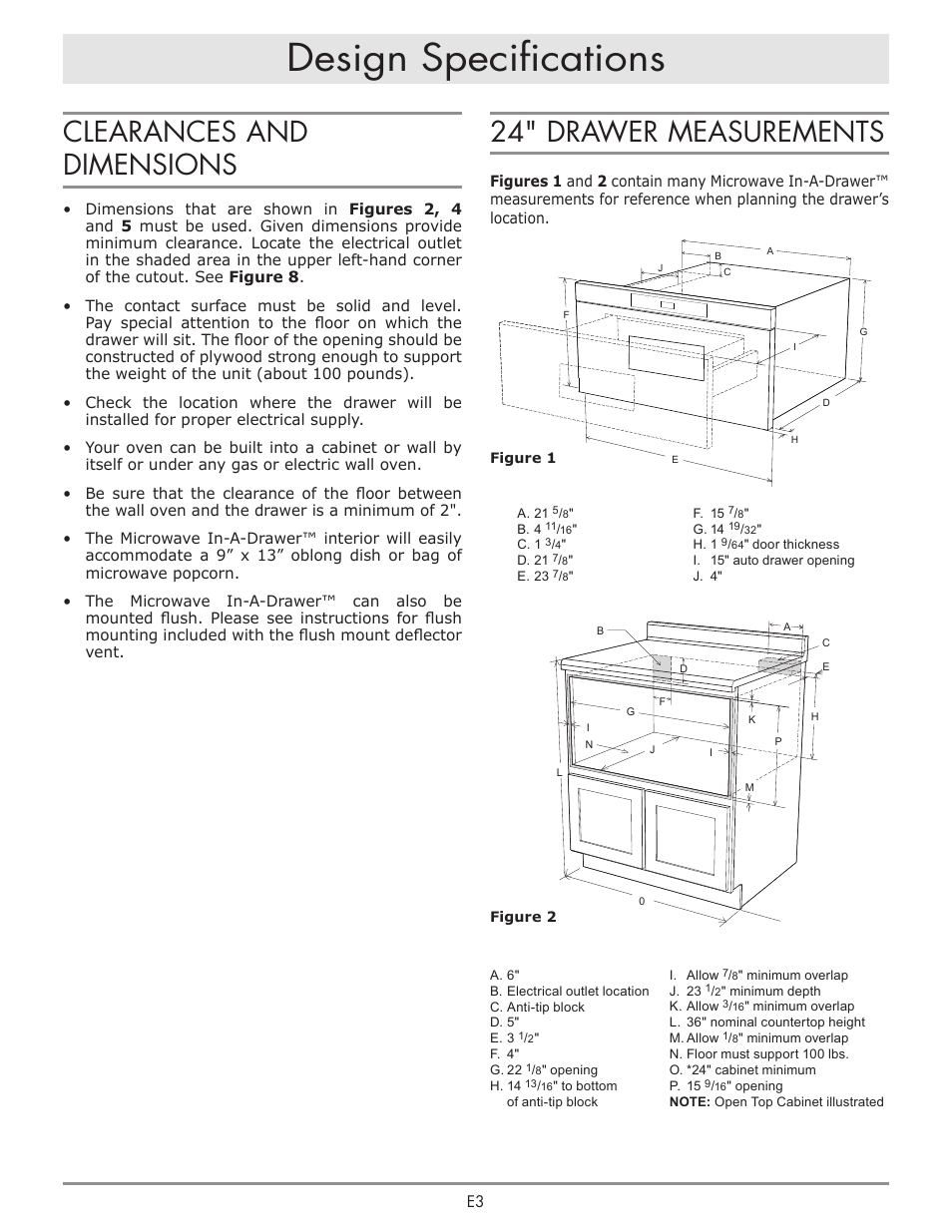 Design specifications, Clearances and dimensions, 24" drawer measurements | Dacor Contemporary 24 Inch Microwave Drawer Install Guide User Manual | Page 4 / 15