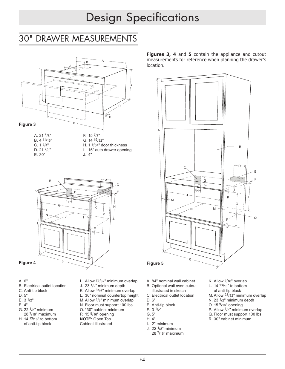 Design specifications, 30" drawer measurements | Dacor Contemporary 24 Inch Microwave Drawer Install Guide User Manual | Page 5 / 15