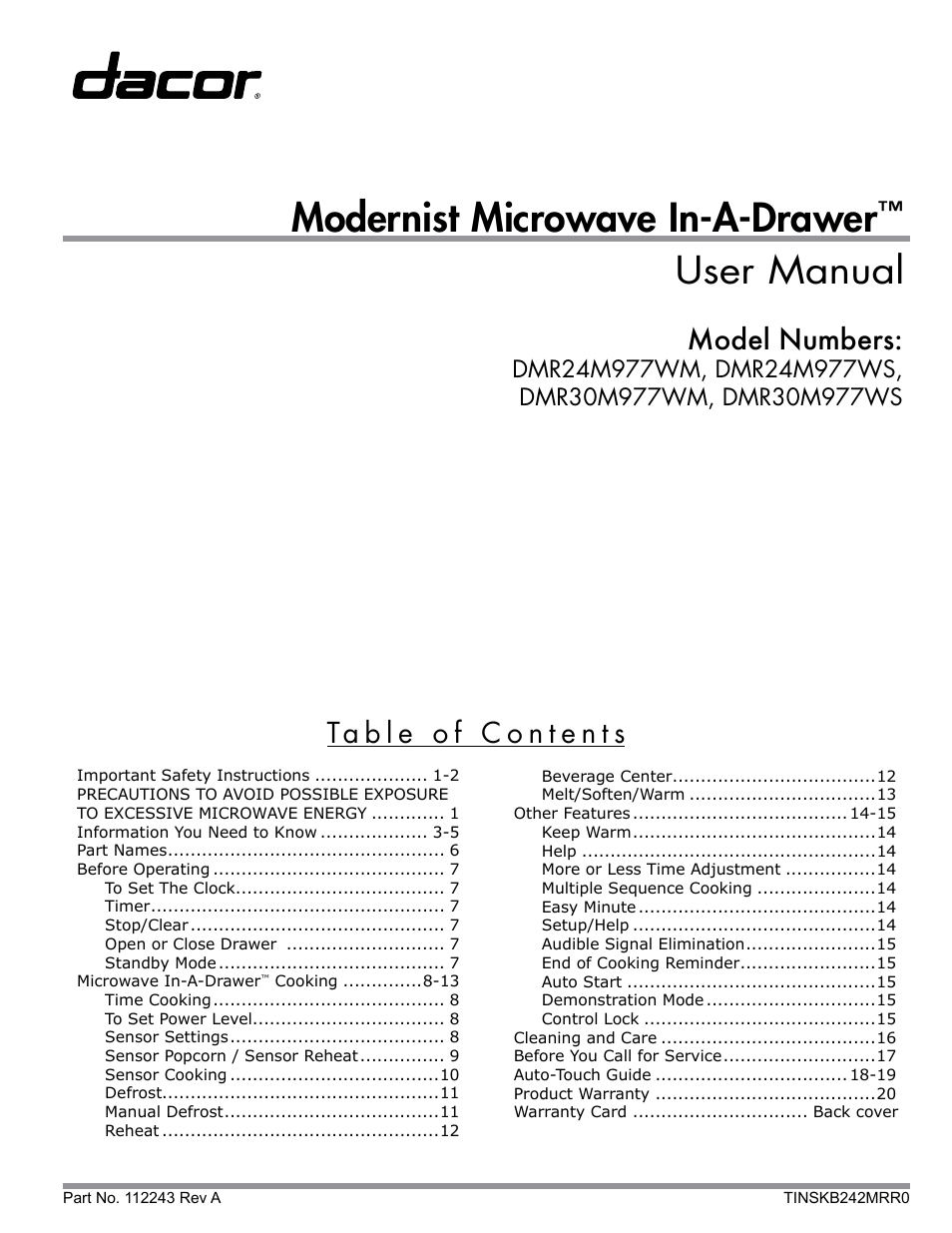 Dacor Contemporary 24 Inch Microwave Drawer User Guide User Manual | 46 pages