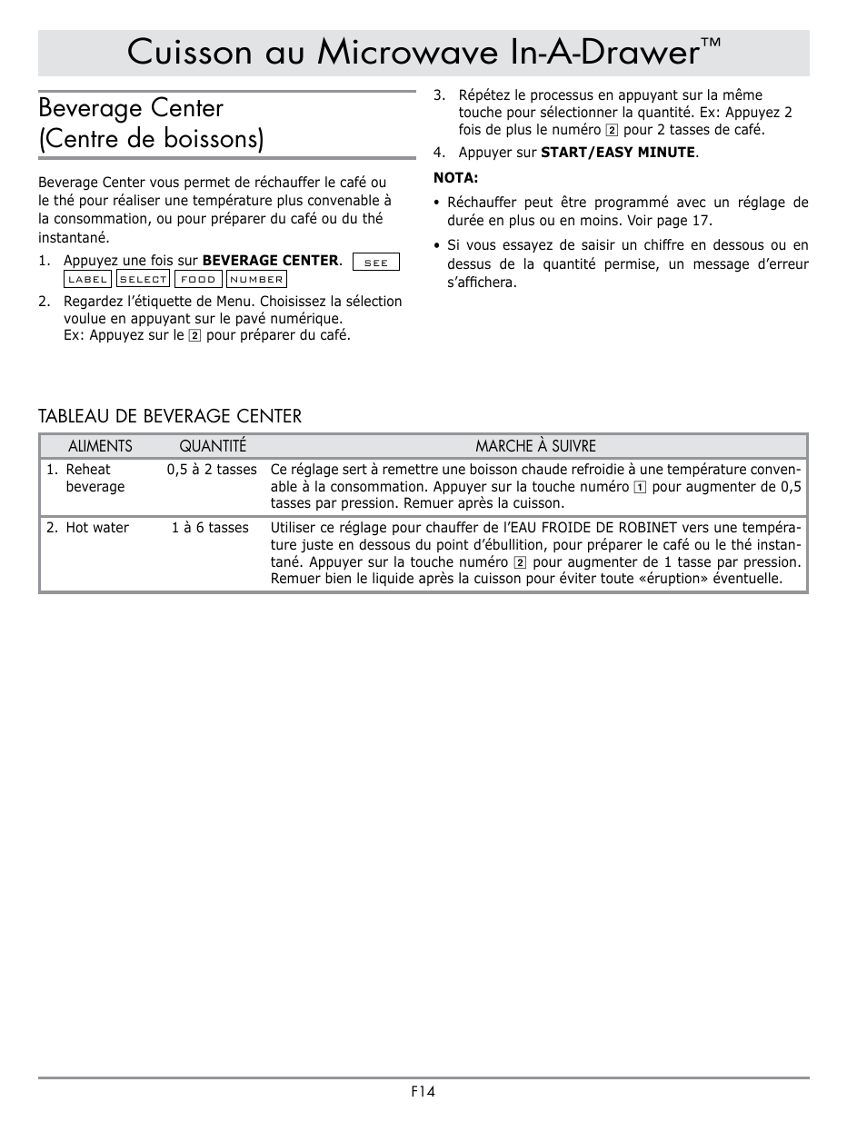 Cuisson au microwave in-a-drawer, Beverage center (centre de boissons) | Dacor Contemporary 24 Inch Microwave Drawer User Guide User Manual | Page 36 / 46