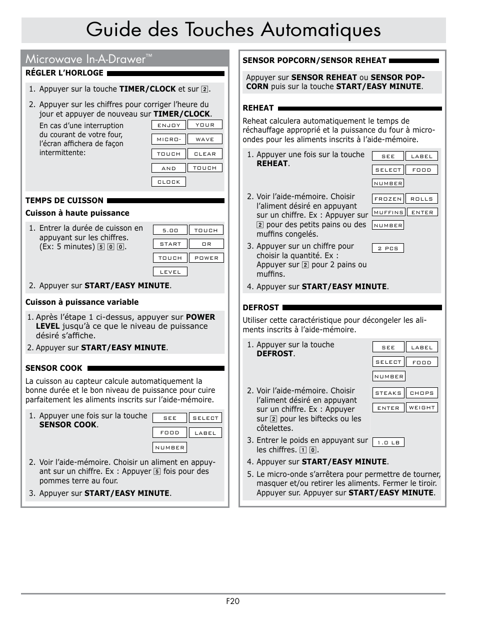 Guide des touches automatiques, Microwave in-a-drawer | Dacor Contemporary 24 Inch Microwave Drawer User Guide User Manual | Page 42 / 46