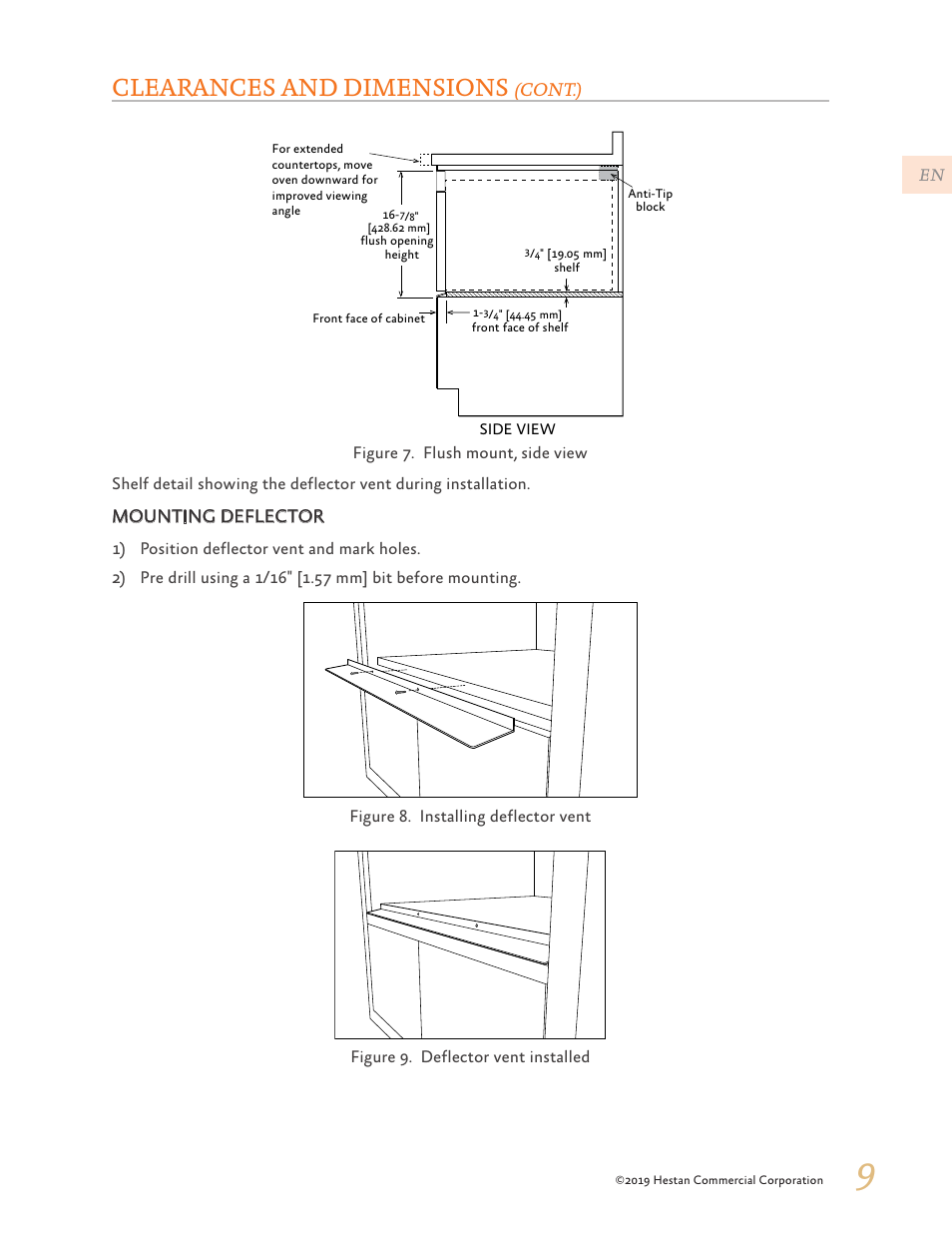 Clearances and dimensions, Cont.), Mounting deflector | Hestan 30 Inch Drawer Microwave Installation Manual User Manual | Page 11 / 28